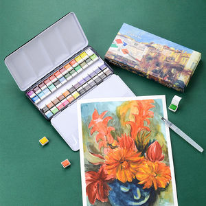 马可（MARCO）48色固体水彩绘画颜料便携式铁盒工具套装雷诺阿系