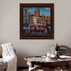 欧式建筑风景装饰画抽象街景手绘油画美式小镇复古风客厅玄关挂画