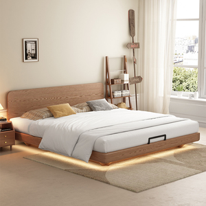 日式超薄床头床简约风主卧双人储物收纳箱氛围灯1米5小户型齐边床