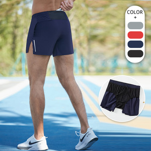跑步腰包短裤男士三分裤田径运动假两件可放手机毛球网球晨跑服装
