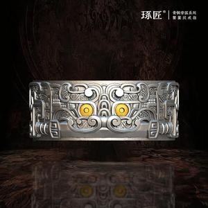 青铜帝国系列饕餮纹戒指男高级感国风纯银开口可调节食指戒