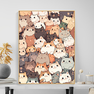 叠叠堆堆猫咪数字油画diy卡通简约手工绘涂填充色丙烯装饰油彩画