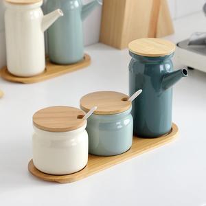 创意北欧厨房调味罐家用陶瓷调料盒套装收纳油瓶调味料罐轻奢烧烤