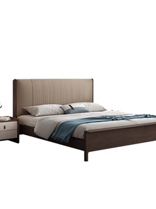 北欧胡桃木实木床软靠18米双人床现代简约15米卧室储物高箱婚床
