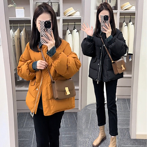 时尚设计感加厚橘色羽绒服女冬季2023新款韩版宽松保暖白鸭绒外套