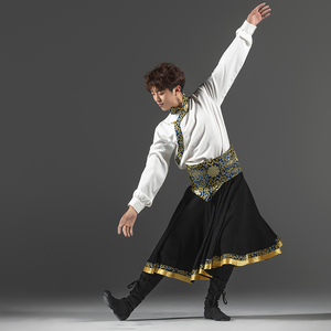 藏族舞蹈演出服装新款男士藏服套装少数民族成人艺考练习练功服男