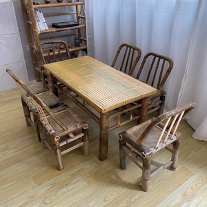 古风桌子竹子桌椅全套竹编户外桌椅怀旧复古庭院椅子老式方桌茶桌