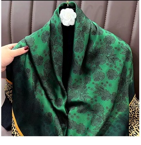 【绿色方巾】2024新款豹纹花朵方巾气质优雅职业披肩时尚包头丝巾