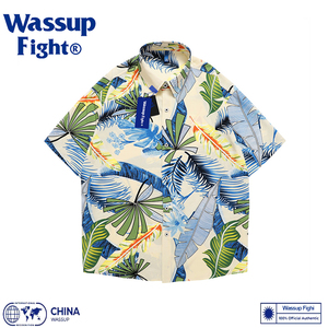 夏威夷花衬衫男短袖套装高级感冰丝定制潮牌港风沙滩情侣休闲衬衣