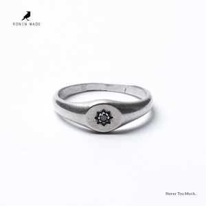 RONIN MADE 厄休925银vintage镶嵌小众设计个性男女情侣黑钻戒指