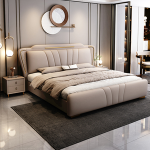 意式轻奢主卧大床双人床1.8x2米真皮储物婚床1.5米网红皮床