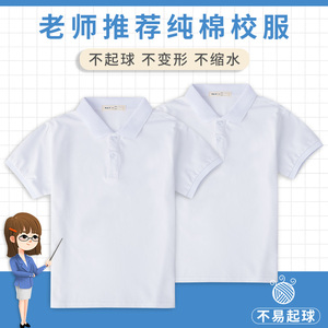 中小学生校服短袖T恤夏季休闲高中女生白色上衣polo衫班服幼儿园