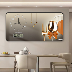 2024新款现代轻奢酒杯餐厅装饰画电子万年历钟表挂钟客厅餐桌壁钟