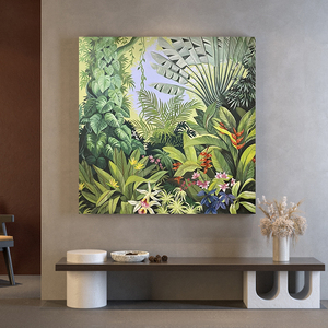 世界名画卢梭手绘油画花卉绿色植物正方形客厅玄关装饰画森林挂画