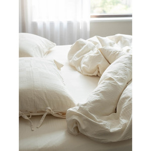 A类床上用品全棉四件套全棉无漂染白色床单被套1.8米不染色大方格
