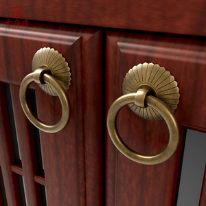 抽屉拉手纯黄铜柜门把手柜子橱柜单孔中式仿古复古拉环古铜色手柄