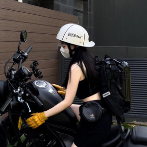 3C认证白色复古摩托车头盔男夏季棒球帽巡航机车半盔个性飘瓢盔女