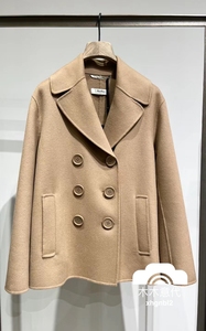 代购MaxMara/麦丝玛拉 23新款短款双面羊毛夹克大衣双排扣外套女