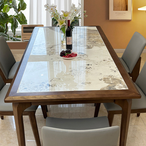 新中式岩板全实木餐桌高端2024新款北欧现代小户型长方形家庭餐桌
