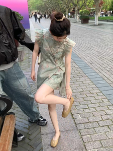 夏装搭配一整套新中式国风盘扣小飞袖碎花上衣高腰短裤两件套装女