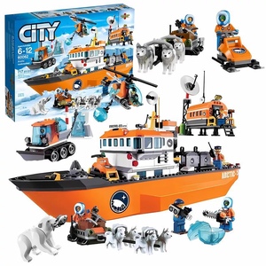 城市北极地破冰船 碎冰船海洋探险巨轮船基地直升机乐高积木玩具