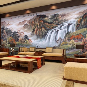 中式大型壁画办公室背景墙纸山水画电视影视墙画沙发客厅墙布壁纸