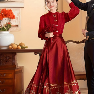 红色结婚马面裙套装订婚敬酒服新娘国风新中式改良汉服女2024新款