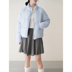 冬瑚奶蓝色棉服女新款韩版小个子设计感棉袄面包服短款外套潮