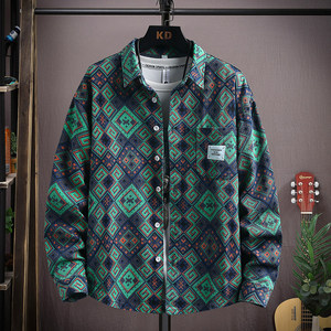 牛仔格子衬衫男长袖绿色外套春季夏威夷风痞帅高级感美式薄款夹克
