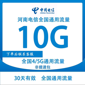 河南电信全国通用流量10G30天有效支持4G5G网络手机上网流量包