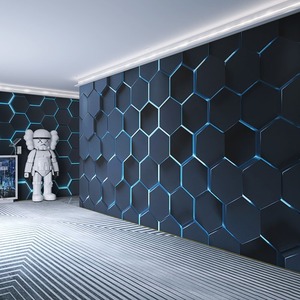 3d立体科技感蜂窝状背景装饰墙纸健身房网咖电竞馆办公室直播壁纸