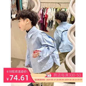 波拉bora韩国男女儿童衬衫春秋款中小宝宝蓝色衬衣洋气时髦外套潮