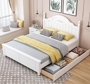 白色实木床美式1.8米1.5米轻奢欧式1.2m简易出租房经济型单人公主