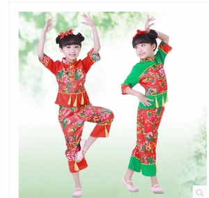 东北二人转民族风秧歌服新款儿童演出服装女童大花布舞蹈表演服