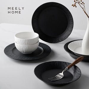 meelyhome新款黑白岩石纹理餐具套装家用轻奢陶瓷碗盘碟子套装