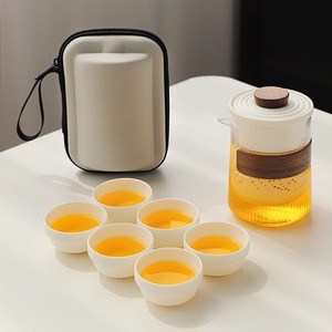 旅行茶具套装便携式玻璃快客杯一壶六杯户外随身功夫茶杯茶壶定制