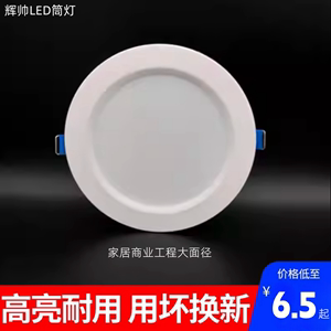 辉帅led筒灯一体化高亮嵌入式6W3.5寸9W4寸12W6寸15W防雾灯大面径