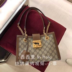 GUCCI/女包padlock双G帆布拼皮链条单肩手提包包