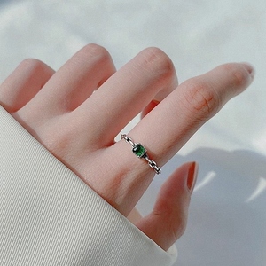 【正品】小方糖绿色复古戒指女 925纯银 轻奢时尚气质 可调节指戒