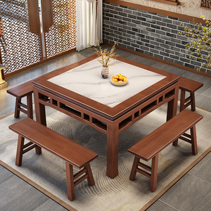 实木八仙桌正方形中式农村老式餐桌家用传统中堂四方桌饭店桌椅子
