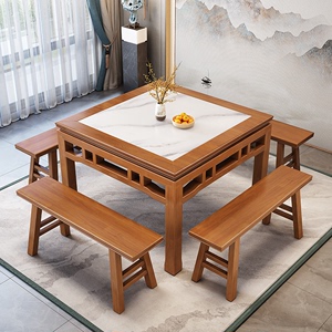 八仙桌实木正方形中式原木餐桌农村家用中堂传统方桌饭店吃饭桌子