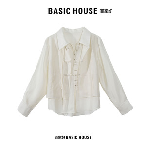 Basic House百家好2024春季新品设计师假两件衬衫时尚气质上衣女