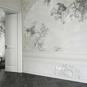 意大利原装风格定制壁画意式轻奢浮雕背景墙纸客厅卧室石膏线墙布