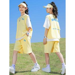 克恩阿迪达正品女童运动套装夏季20234新款洋气韩版儿童短袖短裤