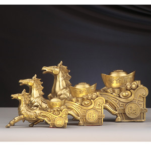 铜马 金马拉车 马拉元宝家居办公室金属工艺品摆件 纯铜马