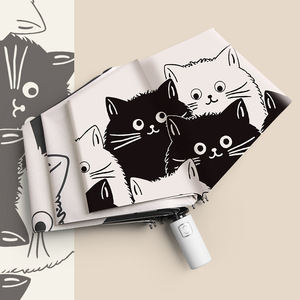 天堂伞卡通黑白猫咪自动雨伞女晴雨两用折叠太阳伞遮阳防紫外线遮
