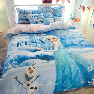 迪士尼爱莎公主女儿童纯棉全棉床上四件套女孩床笠被套卡通三件套