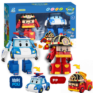 大号珀利POLI变形警车机器人儿童男孩玩具套装 海利罗伊安巴珀利