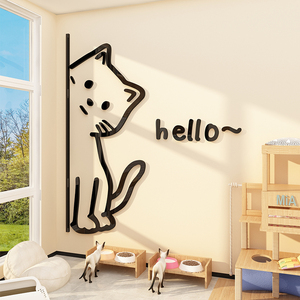 网红公仔猫咖房间装饰挂件宠物店布置墙面上壁纸贴画卧室床头客厅
