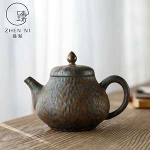 臻泥手工鎏金茶壶家用复古窑变茶壶陶瓷茶具单壶日式过滤泡茶器
